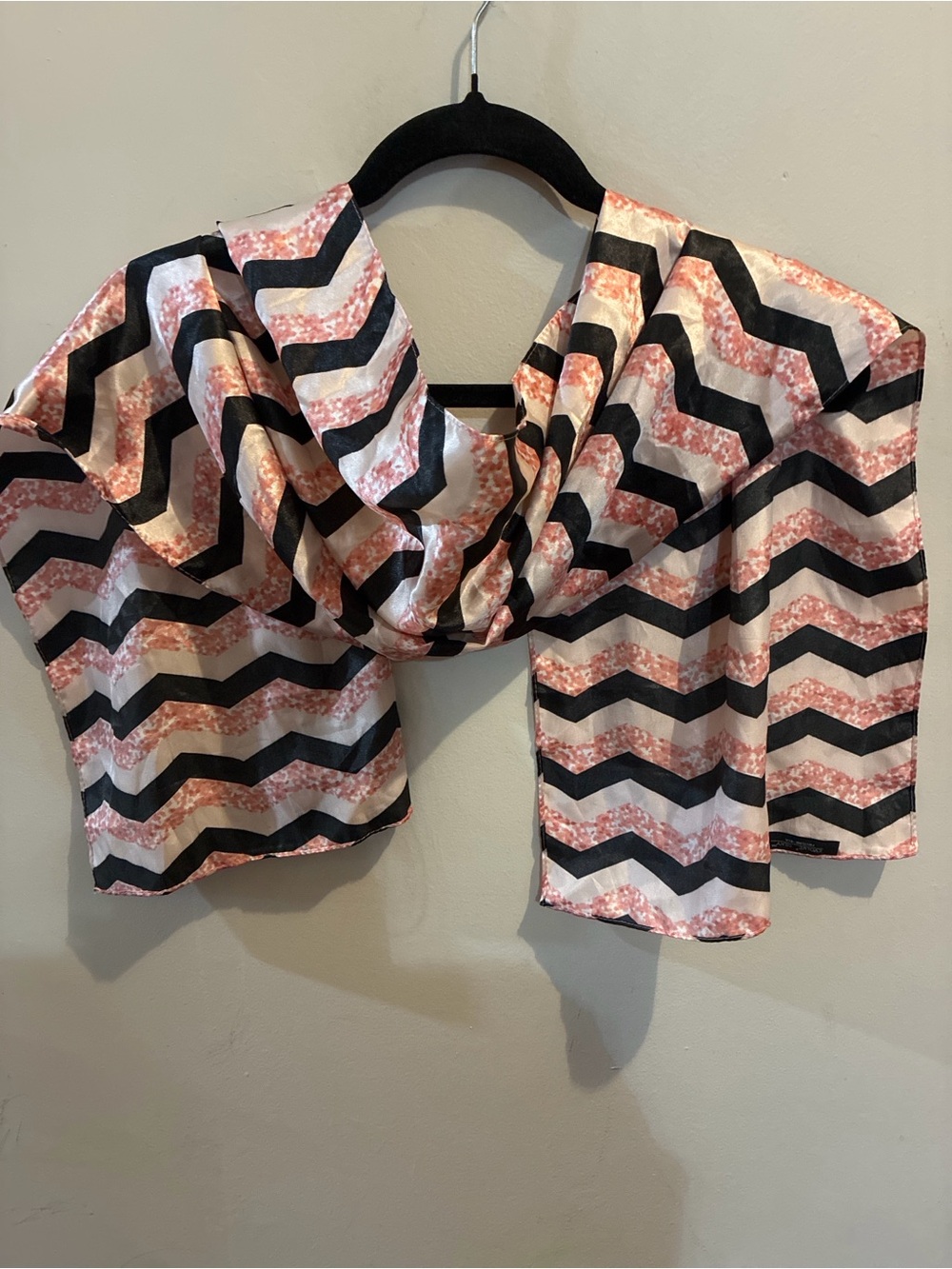 Silk Chevron-Striped Lightweight Scarf — Pink & Black